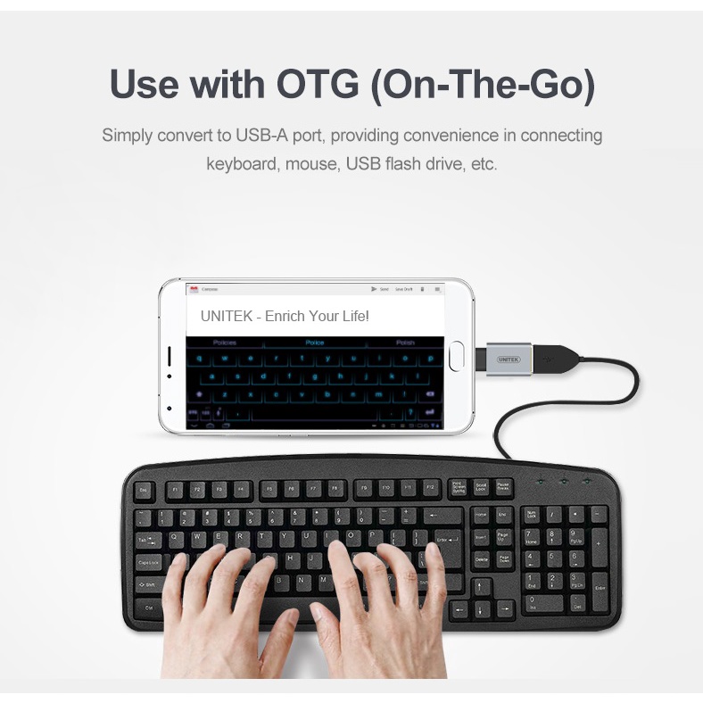 Đầu chuyển đổi USB 3.1 Type-C sang USB-A Unitek mã Y-A 025CGY. Hàng chính hãng