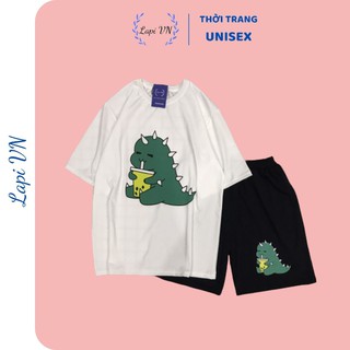 Đồ Bộ Hoạt Hình Unisex KHỦNG LONG TRÀ SỮA – Lapi VN, Set Cartoon, Freesize, Thun Cotton, Nam Nữ Đều Mặc Được