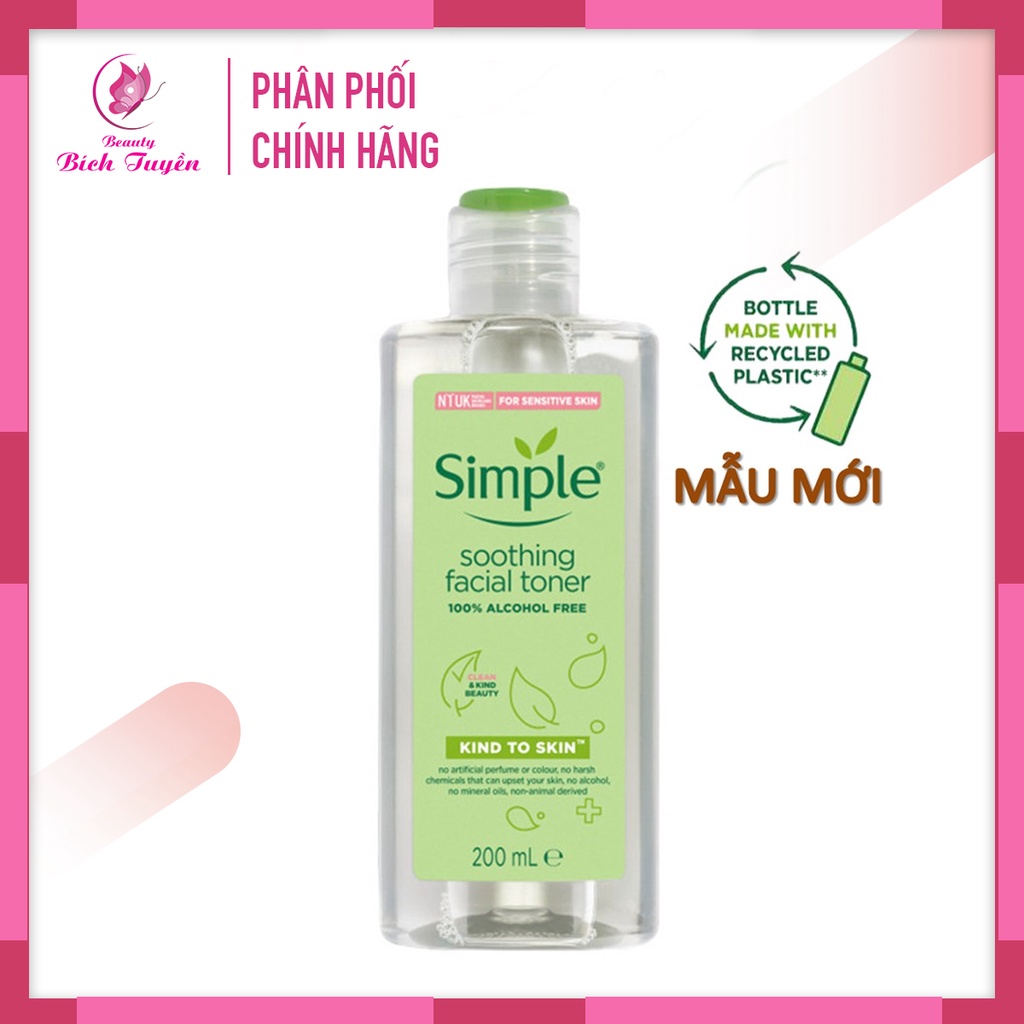 Nước Hoa Hồng SOOTHING FACIAL TONER SIMPLE cân bằng ẩm cho da 200ml BT Cosmetic
