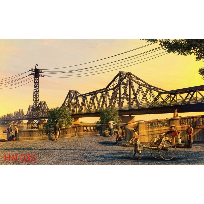 Tranh dán tường 3D Hà Nội xưa, tranh cổ điển phong cảnh Hà Nội xưa