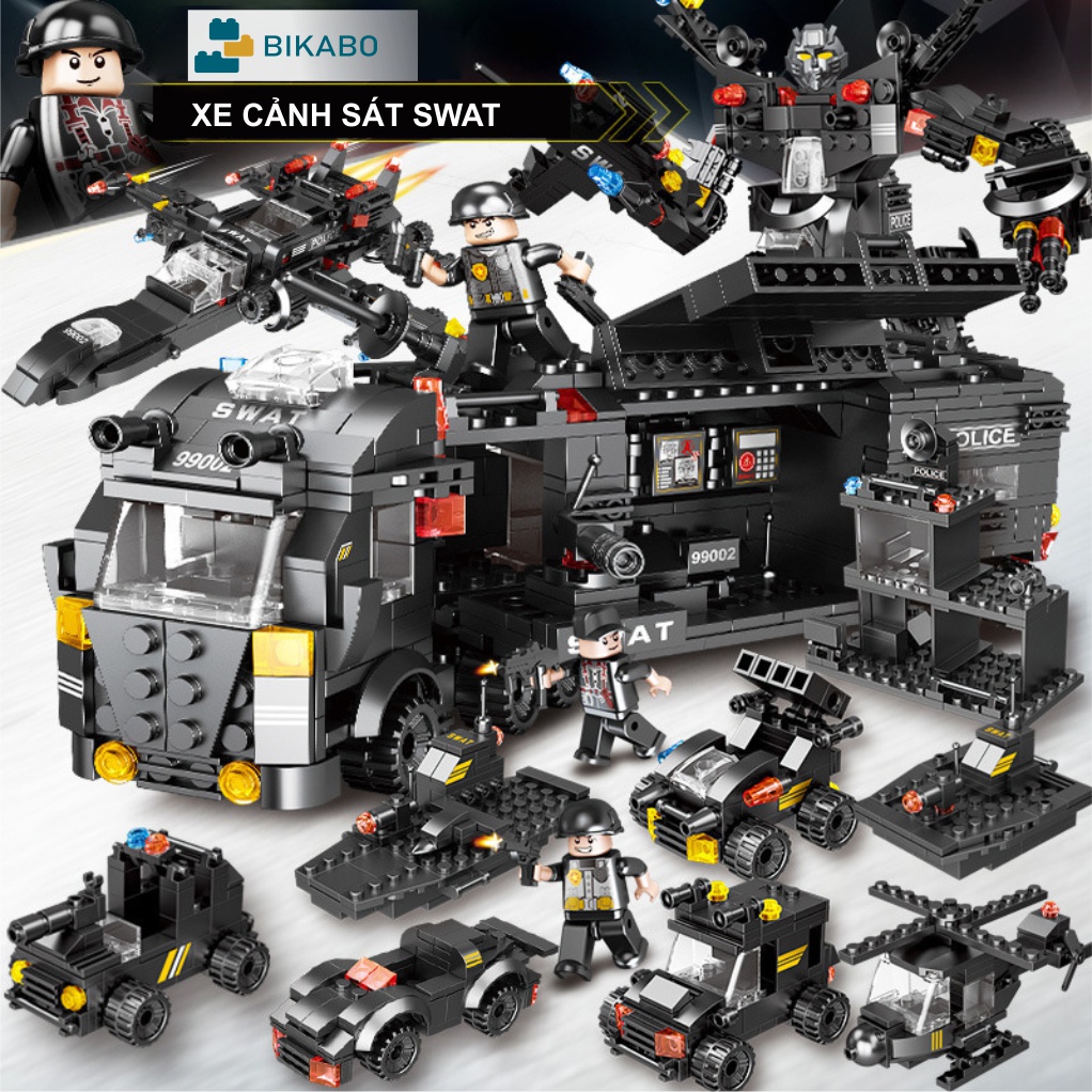 Mô hình lắp ráp xe cảnh sát 550 chi tiết, đồ chơi lắp ghép mô hình robot biến hình cỡ lớn, BIKABO
