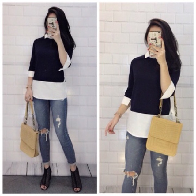 Áo len phối sơ mi