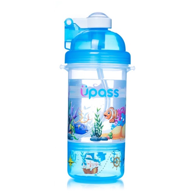 Bình uống nước ống hút cao cấp nắp bật có khay đựng kẹo Upass UP0826Y 400ml