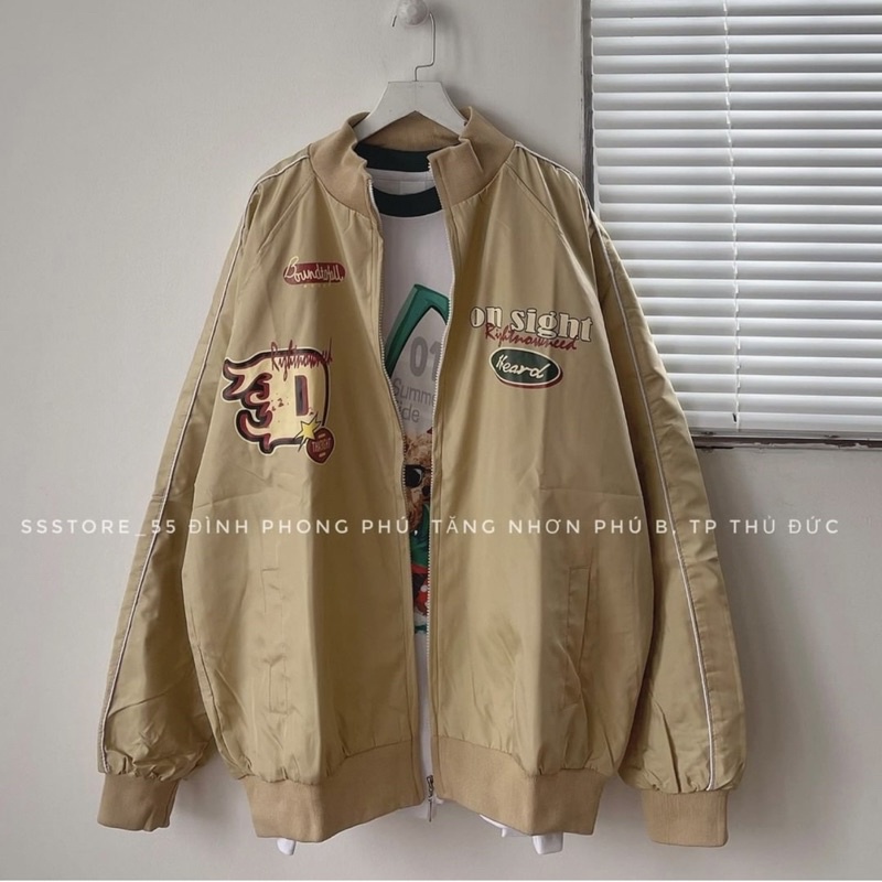 Áo Khoác Bomber lót dù 2 lớp Form rộng nam nữ in chữ D có 2 màu SSSTore