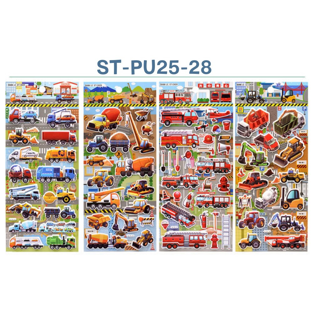 Sticker 3D chống thấm xe ô tô dán cho bé đồ chơi dán giải trí học thêm về phương tiện giao thông - xe cần cẩu- xe lu