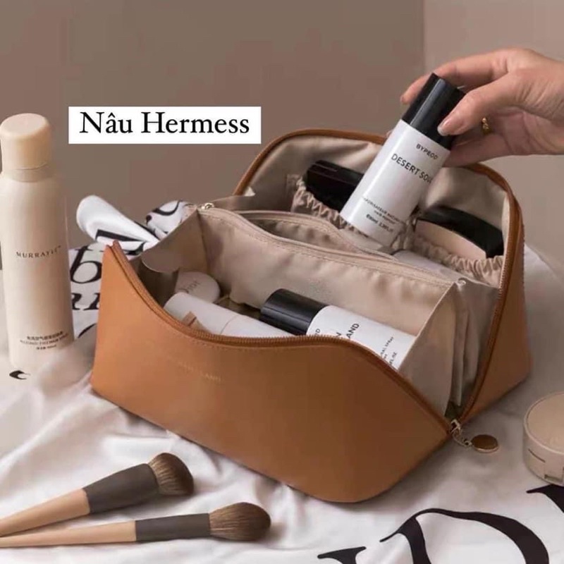 túi đựng Mỹ phẩm có 2 màu Hồng dỗ và Nâu
