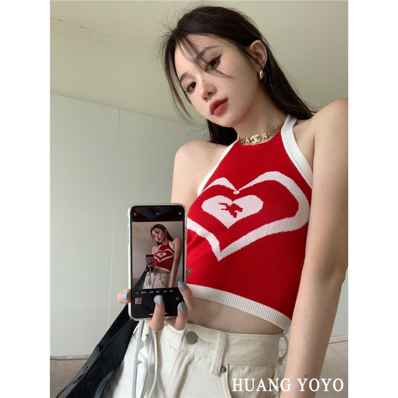 HUANG YOYO Áo Dệt Kim Hai Dây Dáng Ngắn Thời Trang Hàn Quốc Quyến Rũ Dành Cho Nữ