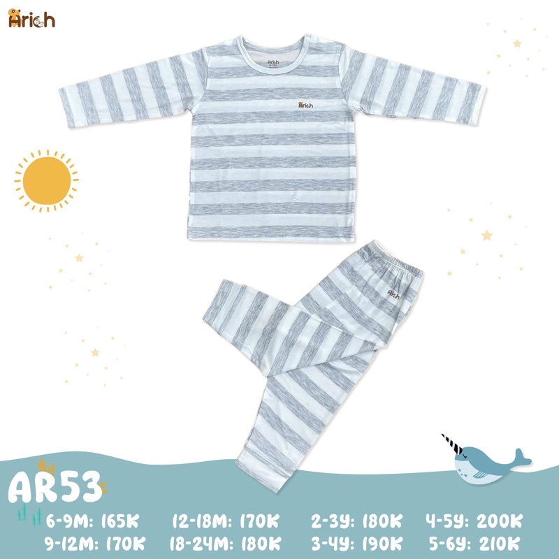 BỘ QUẦN ÁO DÀI TAY CÀI VAI SỌC TO VẢI SỢI TRE ARICH  CHO BÉ TỪ 6 THÁNG - 6 TUỔI