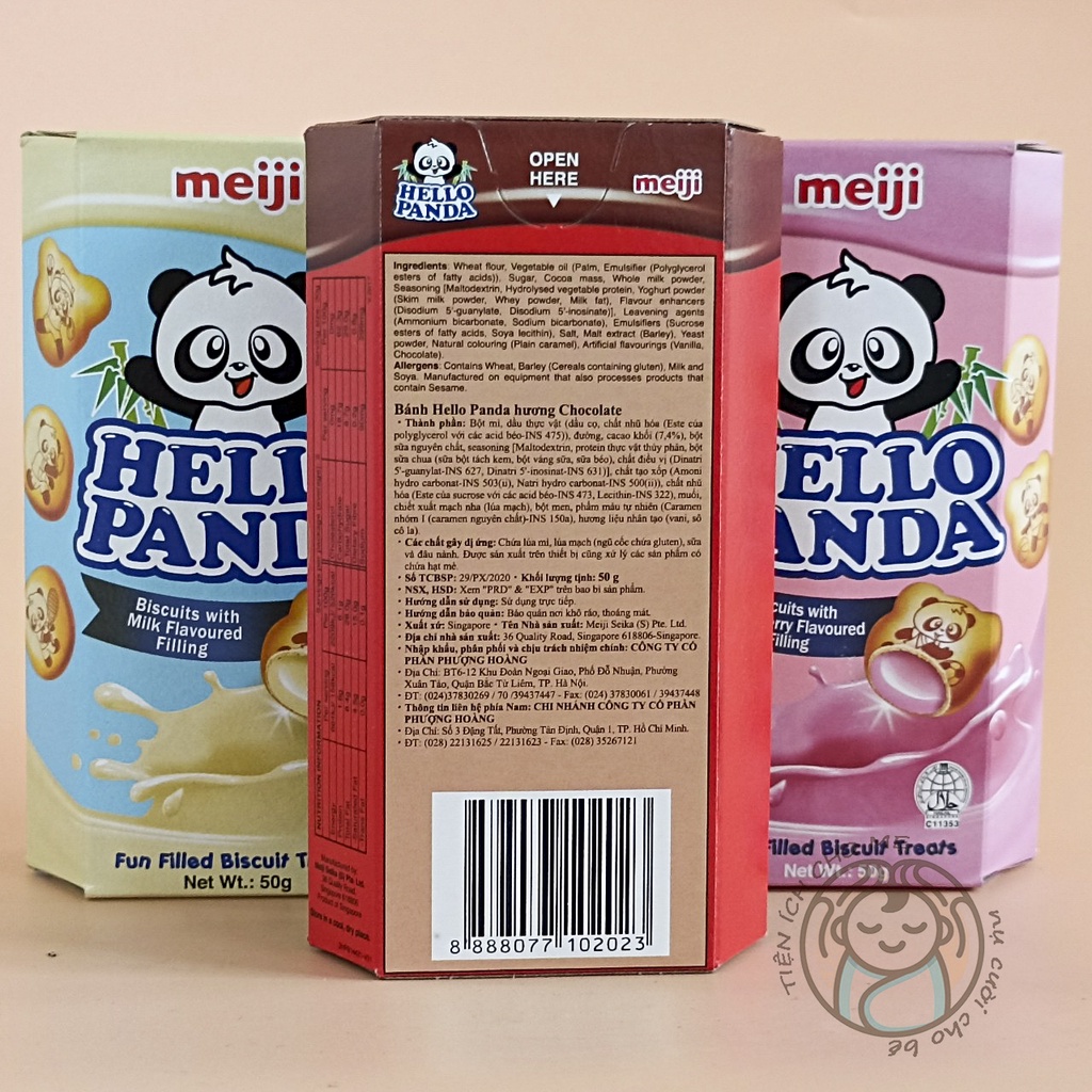 Bánh gấu nhân kem Hello Panda Meiji, bánh quy nhân kem Nhật Bản hộp 50g vị sữa/ dâu/ chocolate