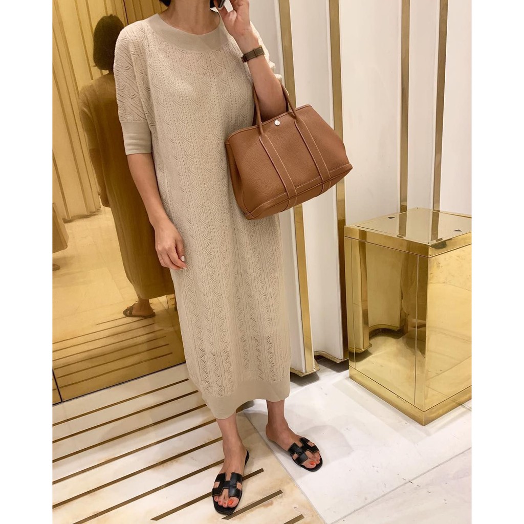 Túi quai xách da togo super màu hồng sen garden party size 30cm