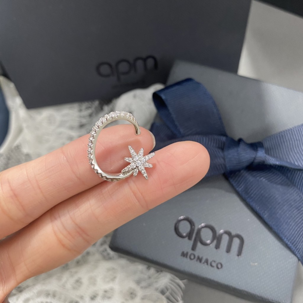 WITH BOX AP Monaco Bông tai bạc S925 đơn giản hình ngôi sao sáu điểm cho nữ