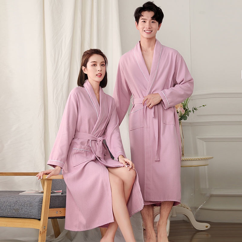 [one piece] waffle đôi áo choàng tắm nam và nữ thấm hút khách sạn mùa xuân, hè thu khăn bông ngủ chung