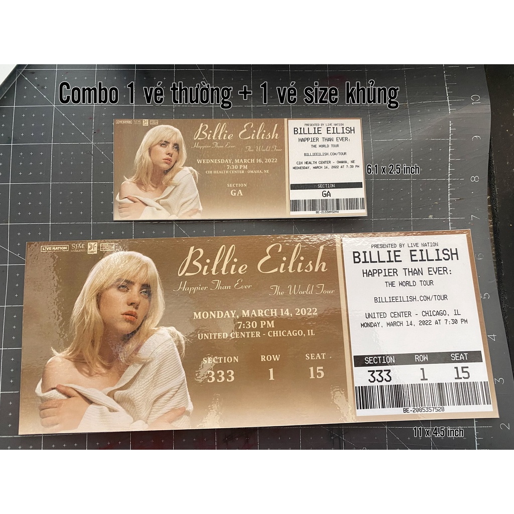 Vé lưu diễn Billie Eilish World Tour Happier Than Ever Concert Ticket kèm chữ ký tay và in tên khách mua (hàng lưu niệm)