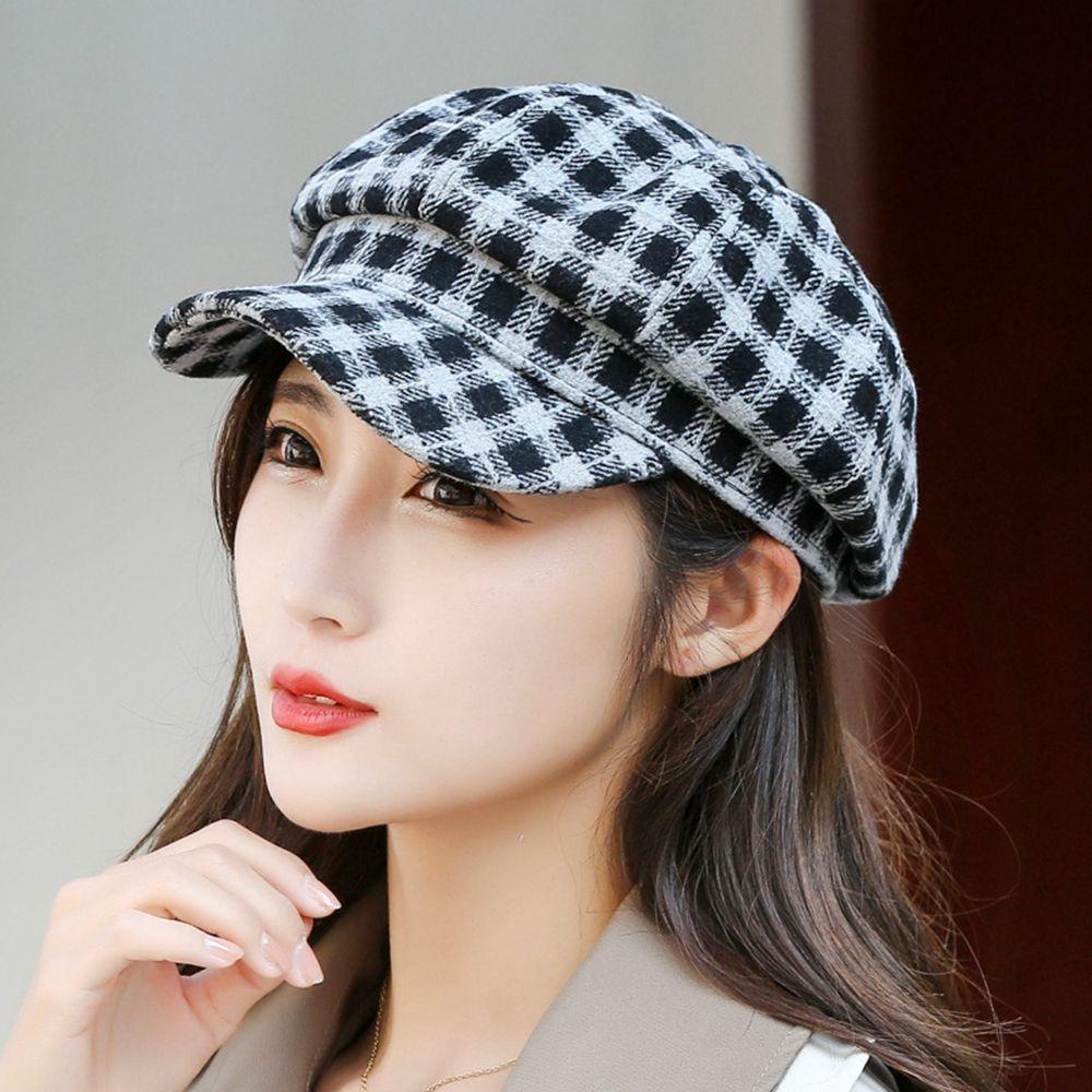 QQMALL Mũ Beret Họa Tiết Sọc Caro Phong Cách Anh Quốc Thời Trang Cho Nữ