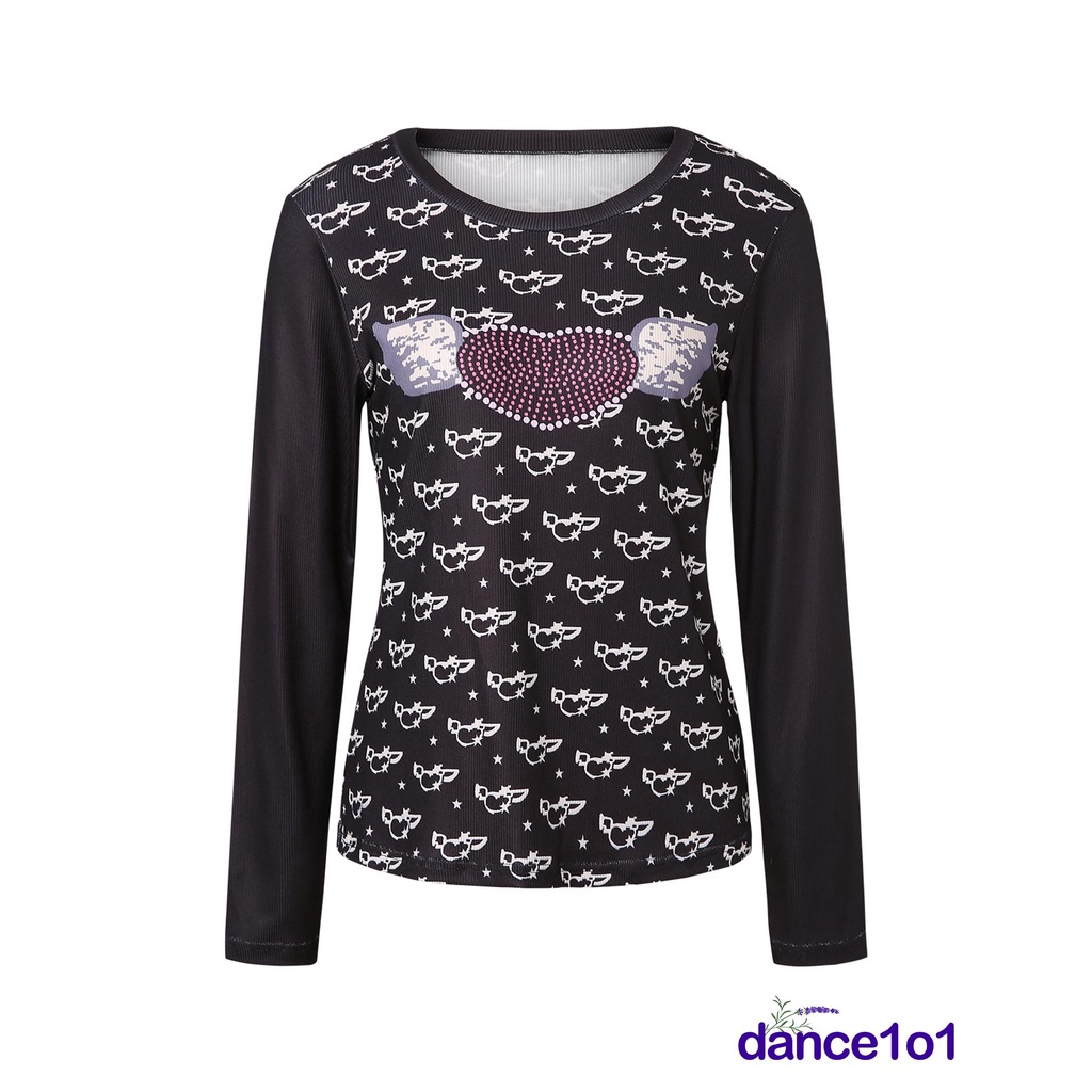 Hn Áo Thun Tay Dài Họa Tiết Trái Tim Đính Đá Thời Trang Cho Nữ