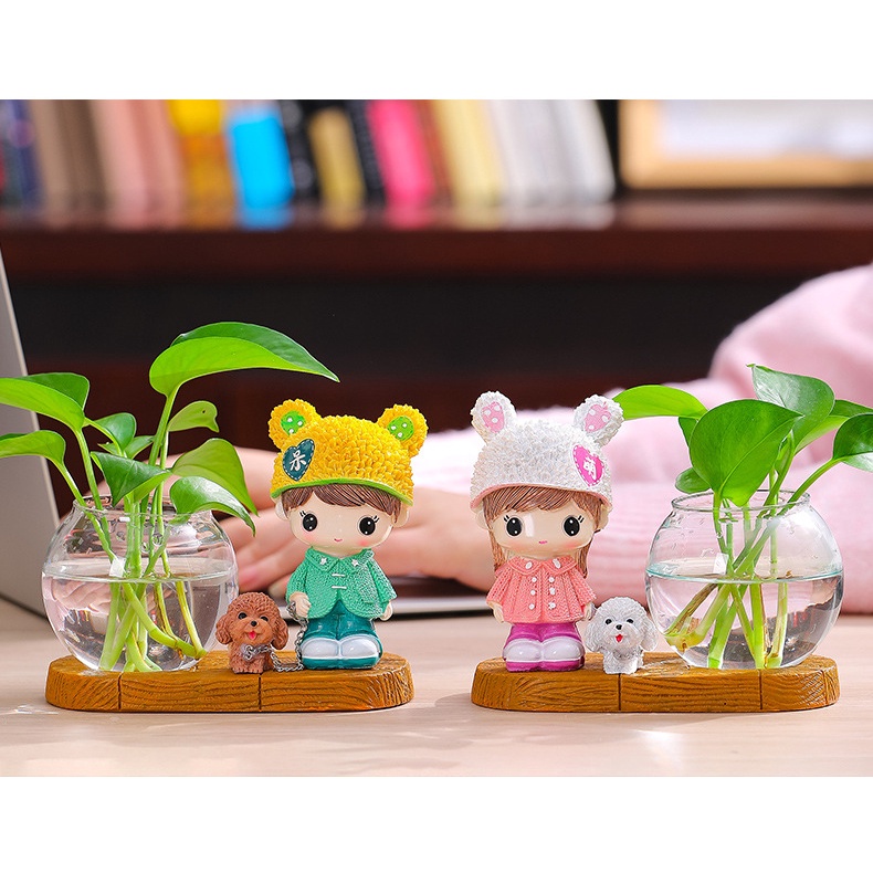 Bình Hoa Thủy Canh Đáy Gỗ Sáng Tạo Dễ Thương Để Bàn Trang Trí Nhà Cửa