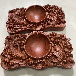 MỚI - Gạt Tàn Thuốc Bằng Gỗ Hương Trạm Song Ngư Có Chữ Vạn-Sự-Như-Ý