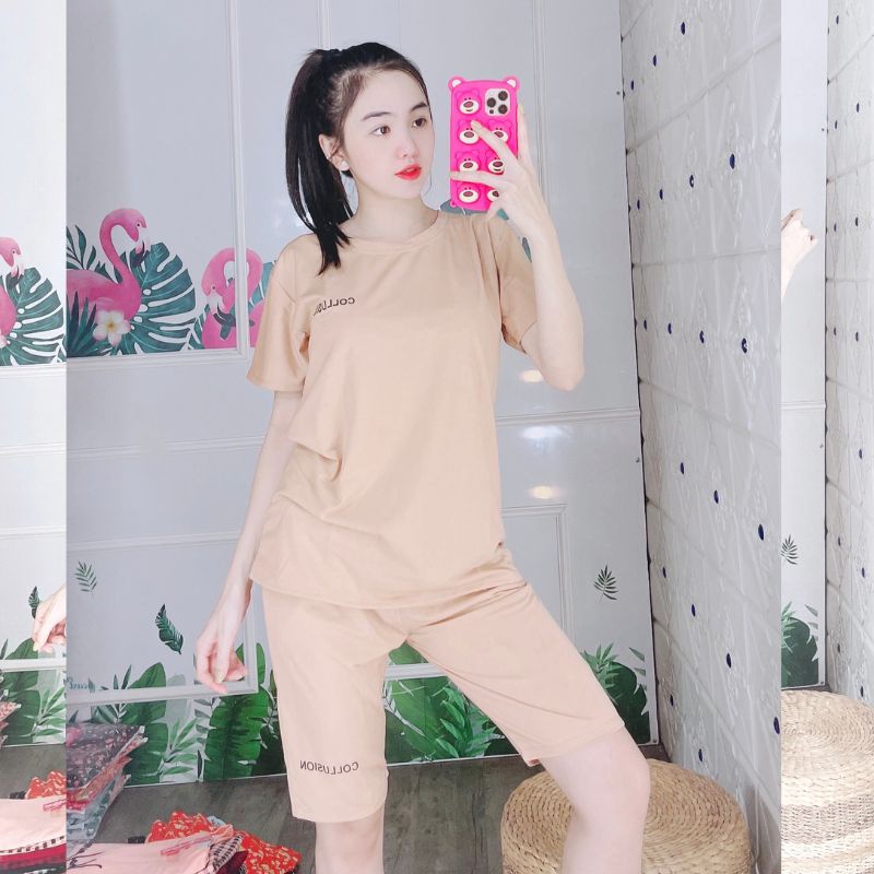 Đồ Bộ Nữ Đồ Mặc Nhà Đẹp Dễ Thương Lửng X Set Đồ Bộ Nữ Quần Lửng Thun Cotton Thể Thao Co Giãn Tốt Bigsize Ad06