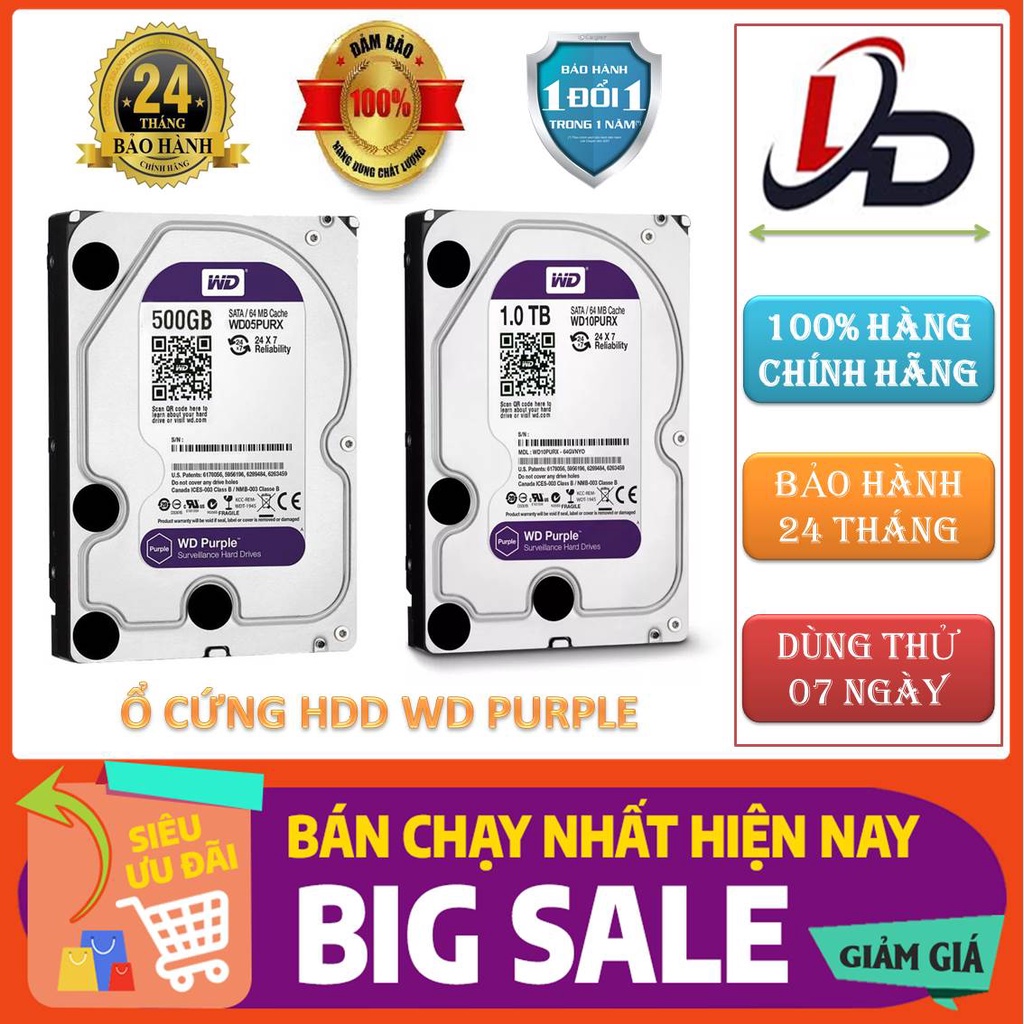 Ổ Cứng HDD WD Purple Chuyên Camera/ Máy Tính Bàn PC - Ổ Cứng Western 1.0TB