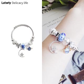 Vòng đeo tay bằng thép không gỉ thiết kế xâu hạt phối pha lê phong cách Hàn Quốc