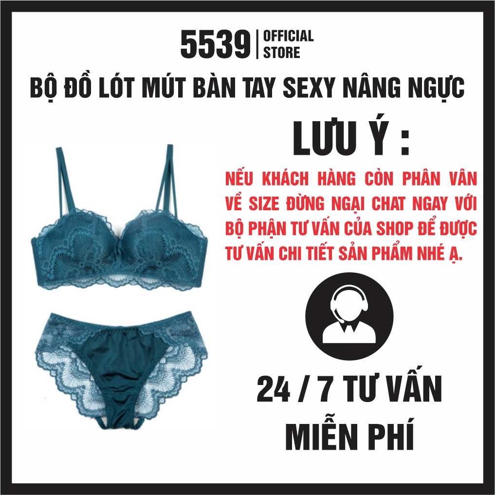 Bộ đồ lót nữ ren, set đồ lót nữ sexy nâng ngực mút bàn tay, mút dày, không gọng, cup ngang, bản to cài 3 - Shop 5539