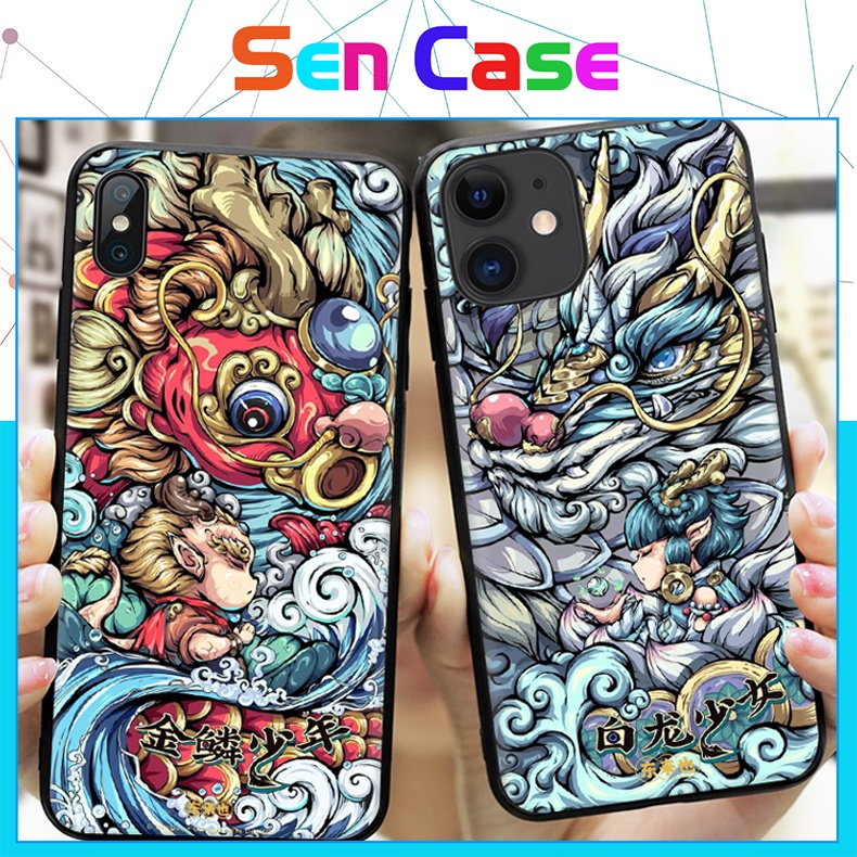 Ốp Lưng Iphone Cá Rồng Chất Liệu Kính Viền Đen Mềm, IP6/6s/7/8/plus/x/xs/xsmax/11/11pro/11promax/12/12pro/12promax