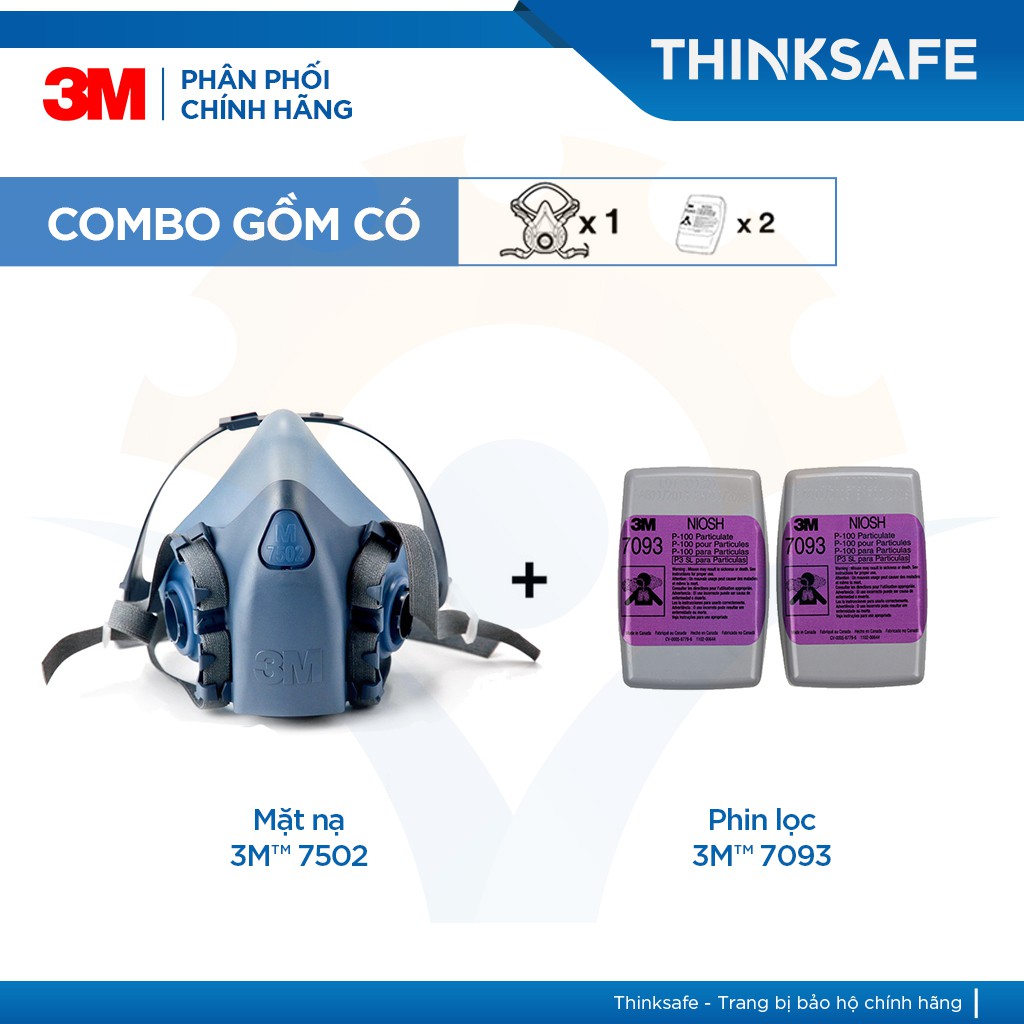 Mặt nạ phòng dịch 3M Thinksafe, tiêu chuẩn N95, phòng dịch, lọc bụi mịn pm2, bảo vệ hô hấp, 3M chính hãng -7502/7093