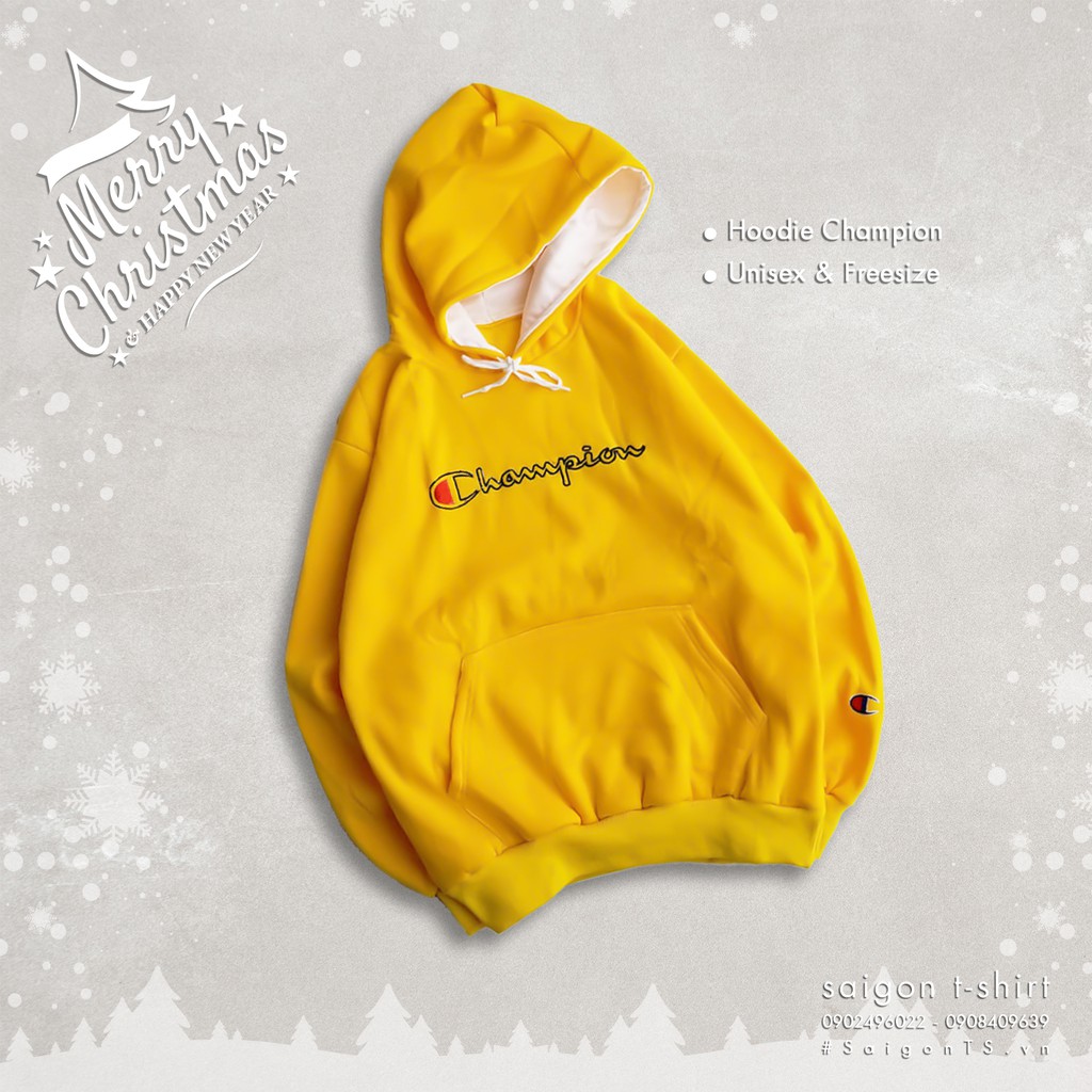 Áo Hoodie Unisex chữ Champion-Nỉ bông mịn có nón (4 màu tự chọn)