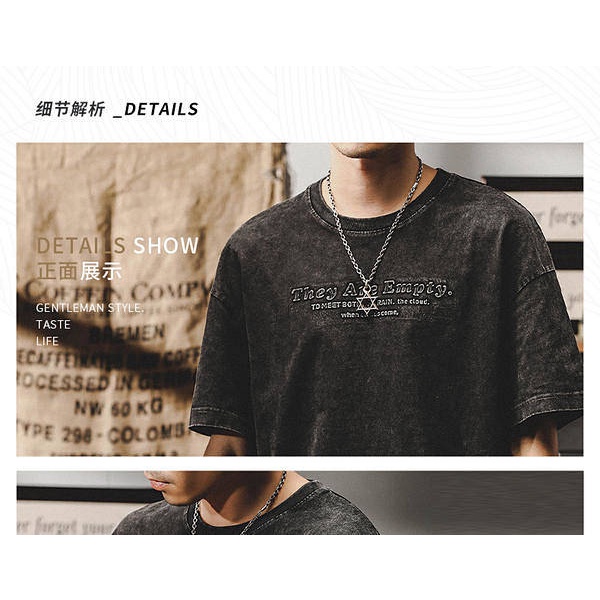 American-Style Heavy Retro Short Sleeve T-shirt Men's Loose Fashion Brand 2022 Summer New Yeast Factory Washed Short-Sleeved T-shirt Men etSA