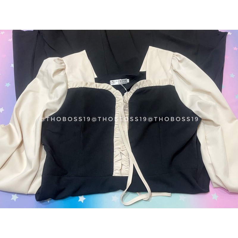 D63 - Đầm Đen Phối Tay Kem Dáng Dài Bigsize