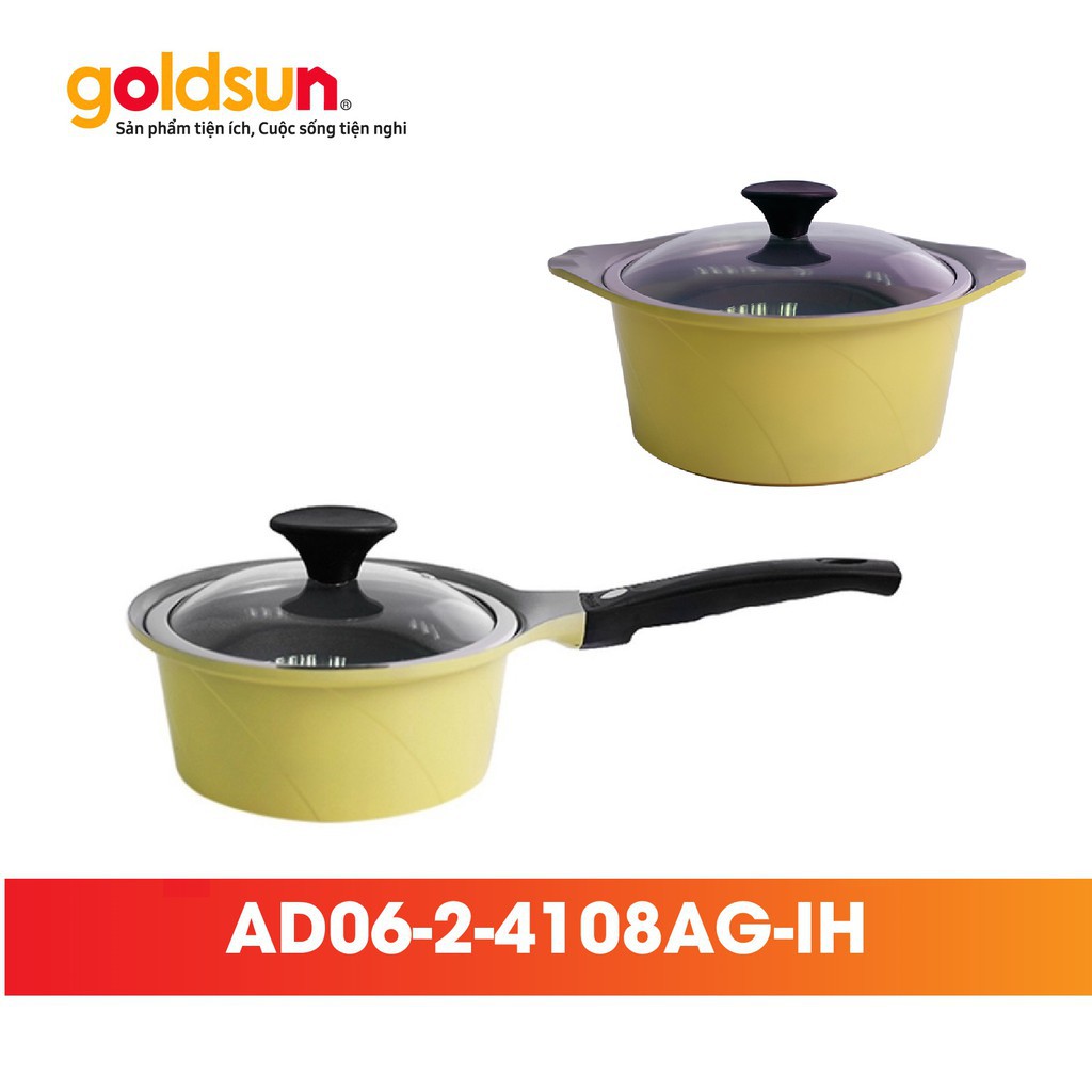 [GOLDSUN VIỆT NAM] 🥘🥘🥘 BỘ 4 NỒI GỐM CERAMIC ĐÁY TỪ ❤️ 16cm, 20cm, 24cm, 26cm GOLDSUN AD06-2-4108AG-IH ❤️