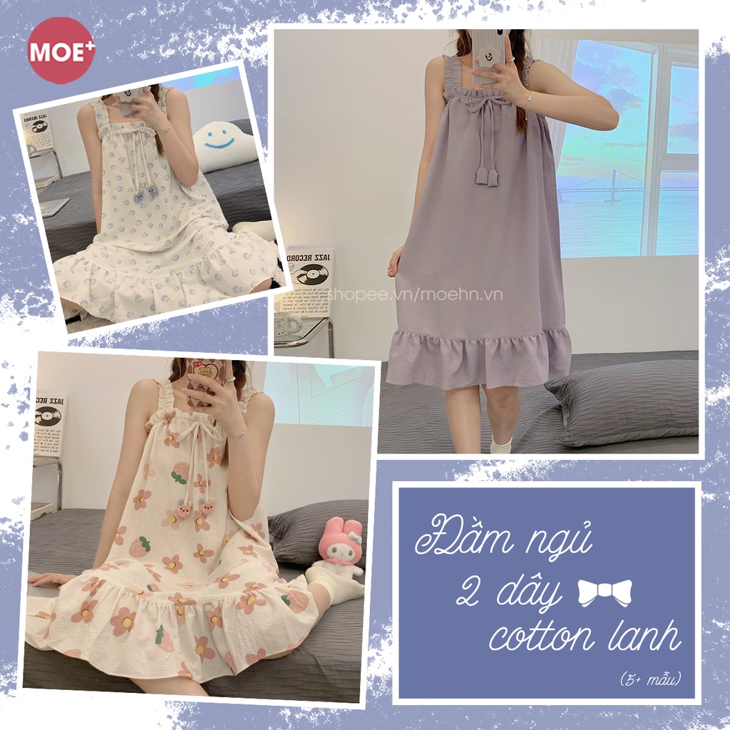 HÀNG SẴN_CÓ BIGSIZE _Đầm Ngủ Hai Dây Cotton Lanh Xốp Basic Hè 2022 | BigBuy360 - bigbuy360.vn