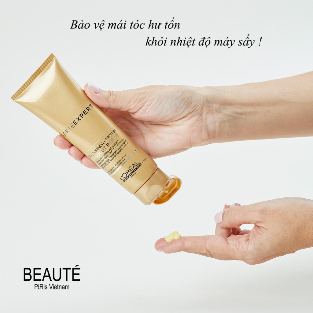 Kem dưỡng xả khô chống nhiệt Loreal Absolut Repair Gold Quinoa cho tóc khô hư tổn 125ml (SPAIN)