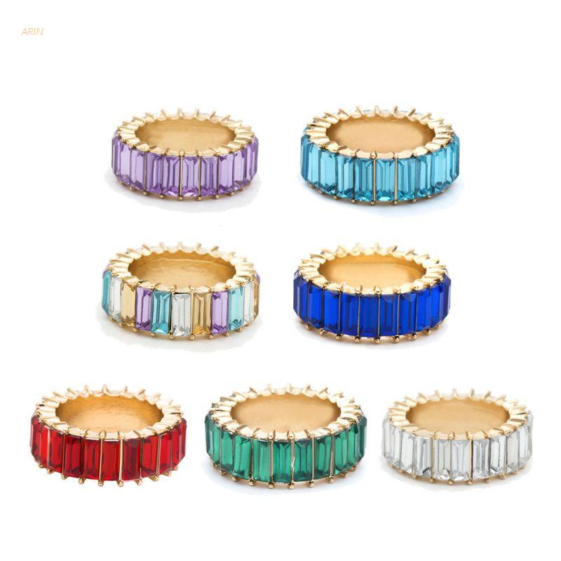 Nhẫn đính đá zircon 8 màu cầu vồng thời trang cho nữ