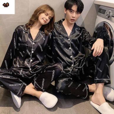 Set đồ đôi pijama nam nữ lụa bóng cao cấp 713  ཾ