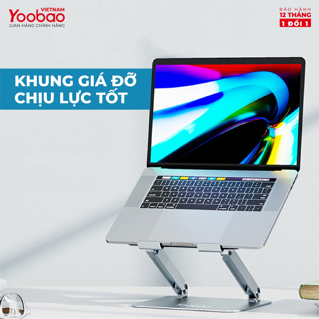 Giá đỡ laptop nhôm Yoobao PB-03 Điều chỉnh độ cao Tản nhiệt laptop - Hàng phân phối chính hãng Bảo hành 12 tháng 1 đổi 1