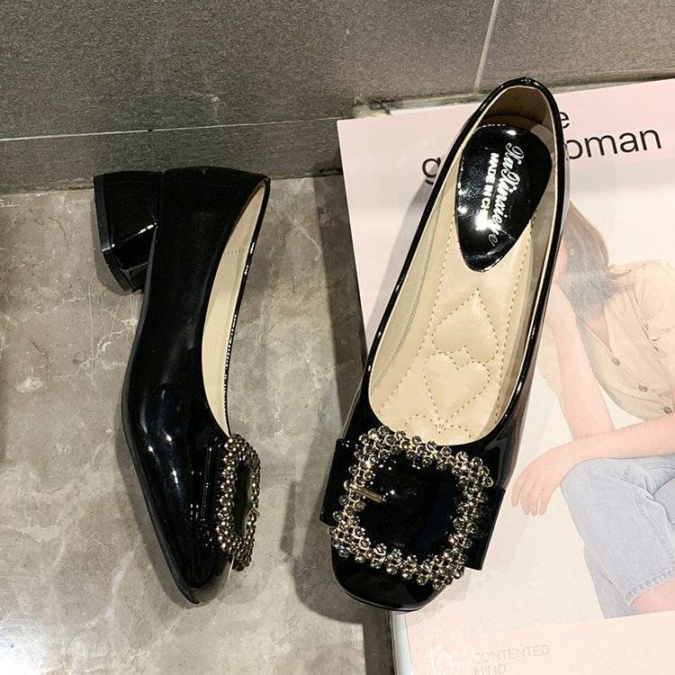 Giày búp bê gót vuông đính đá thiết kế xinh xắn cho nữ