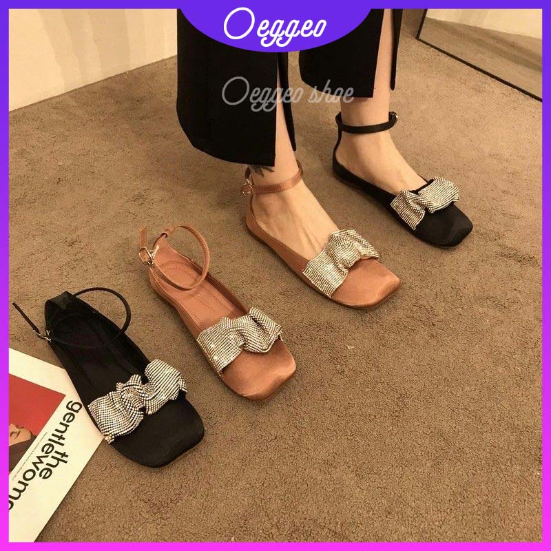 Oeteo Giày Búp Bê Đế Thấp Đính Đá Thời Trang Dành Cho Nữ