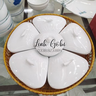 khay đựng bánh kẹo, mứt bằng sứ men trắng