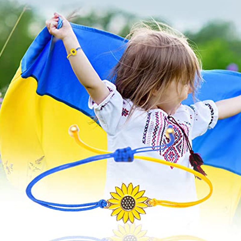 1 / 2 Vòng Tay Dây Bện Hình Hoa Hướng Dương Màu Vàng / Xanh Dương / Xanh Dương Tùy Chỉnh Thời Trang Cho Người Lớn Và Trẻ Em