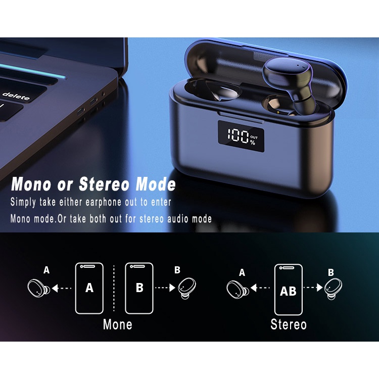 Tai Nghe Không Dây GORSUN V8S Bluetooth TWS 5.0 In-Ear Âm Thanh Nổi Cảm Ứng Vân Tay Hộp Sạc 1800mAh Bảo Hành Hành 12Th