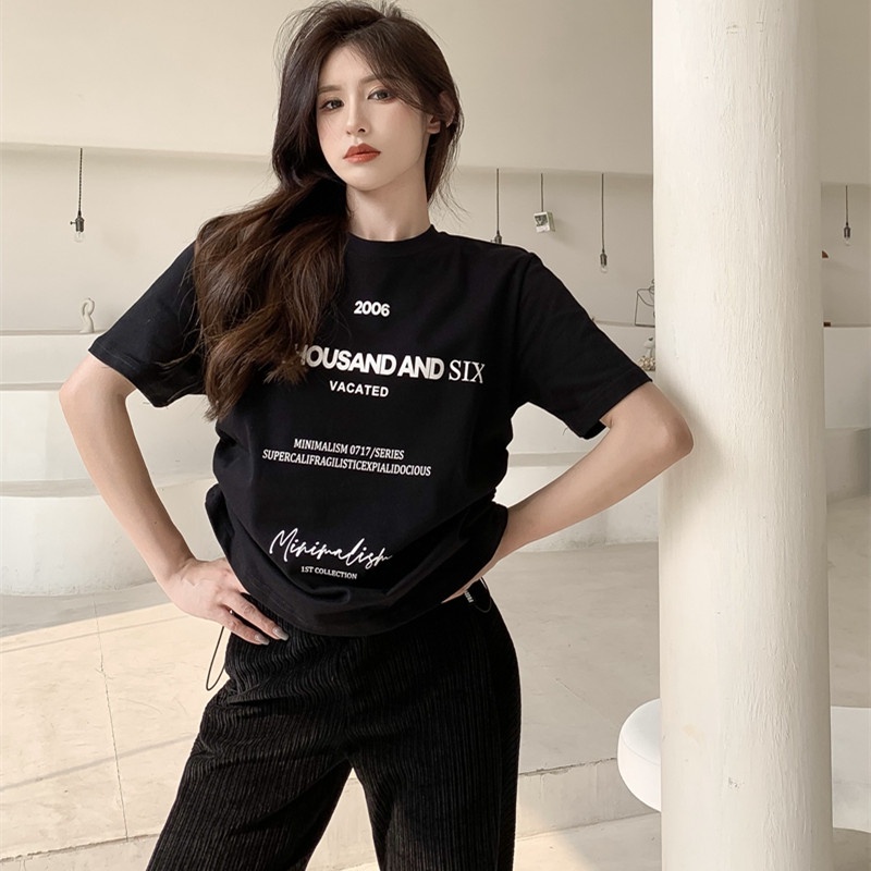 Áo Thun Tay Ngắn Dáng Rộng Phối Dây Rút Thời Trang Trẻ Trung Cho Nữ