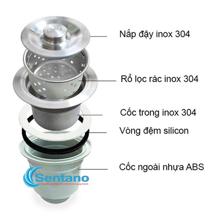 Combo chậu rửa chén SC-13 8245TD + vòi rửa chén lạnh, rổ inox đa năng kèm bộ xả chống hôi