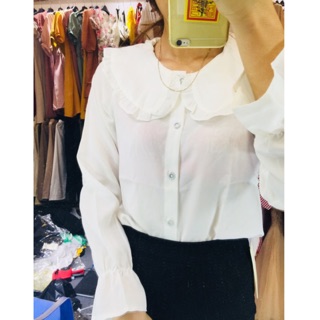 Sơ mi tay bồng màu hồng+sơ mi xanh thêu