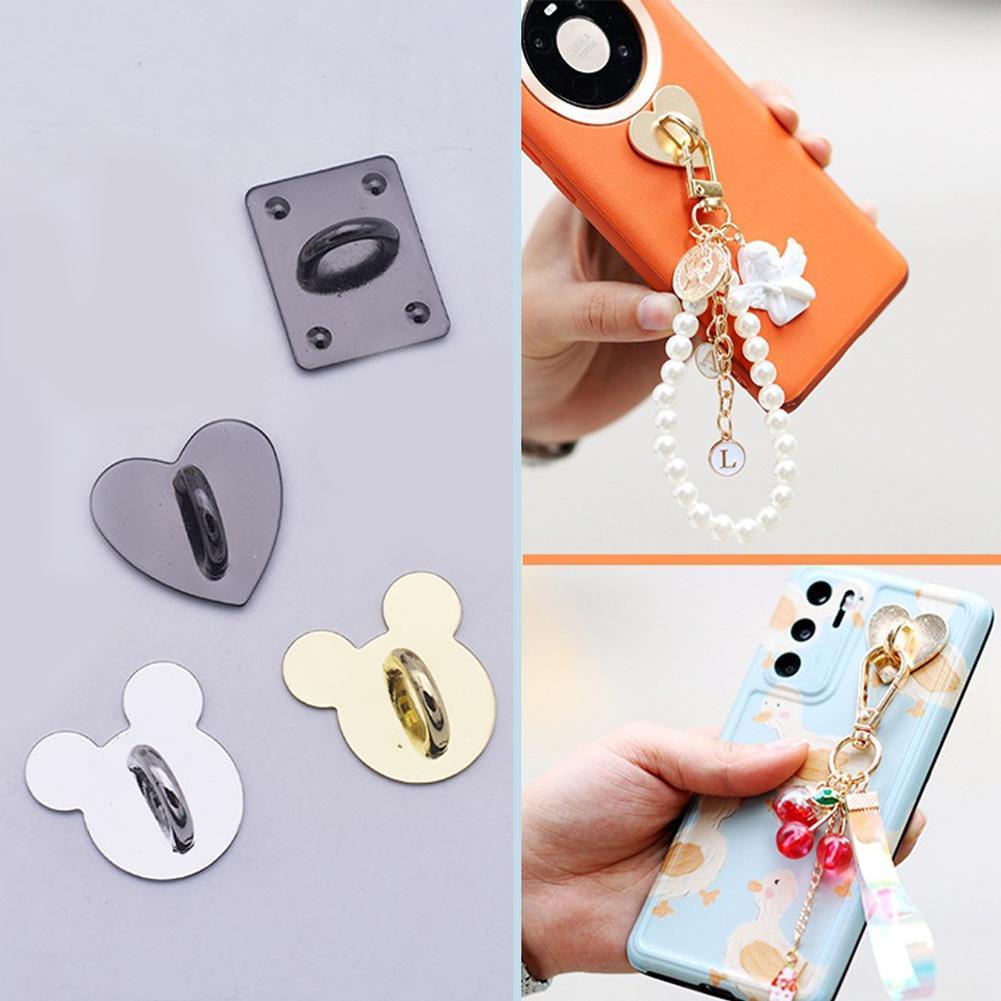 Móc khóa kim loại hình trái tim/ vuông diy gắn ốp điện thoại H1U6