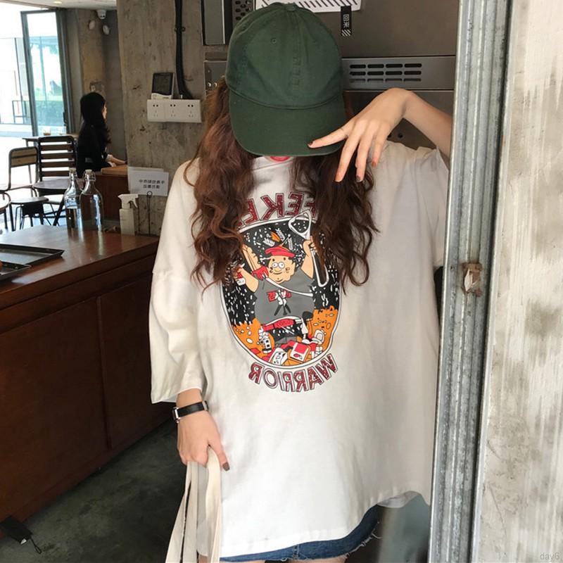 Áo thun nữ ngắn tay in hình hoạt hình phong cách Hàn Quốc