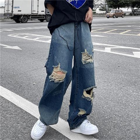 ﹍✹Quần Jeans Dài Phối Vết Rách Cá Tính Phong Cách Hàn Quốc Cho Nam