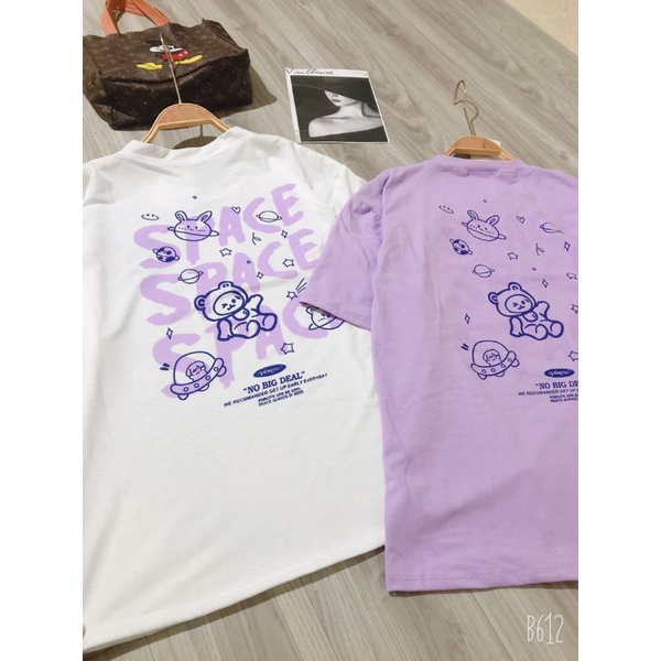 Áo Thun Tay Lỡ Unisex In Hình Gấu Thỏ Space , Áo Phông Form Rộng Nam Nữ (Kèm Ảnh Thật)