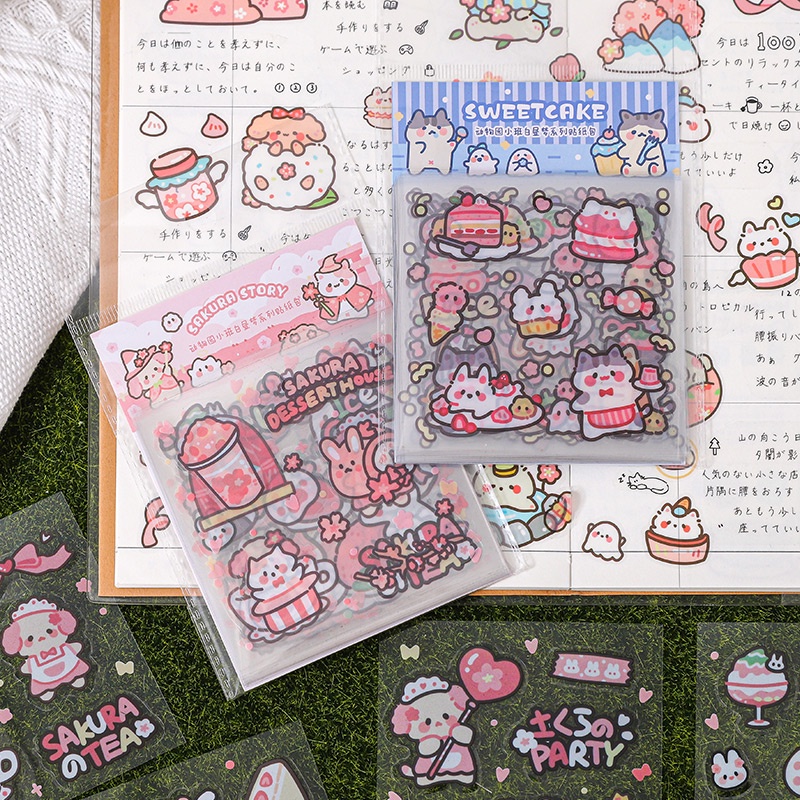 Túi 20-25 tấm sticker PE trong suốt ĐỘNG VẬT DỄ THƯƠNG trang trí bullet journal decor thư thiệp quà, vật dụng