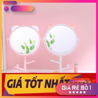 Gương Tròn Tai Mèo Trang Điểm Có Chỗ Để Trang Sức